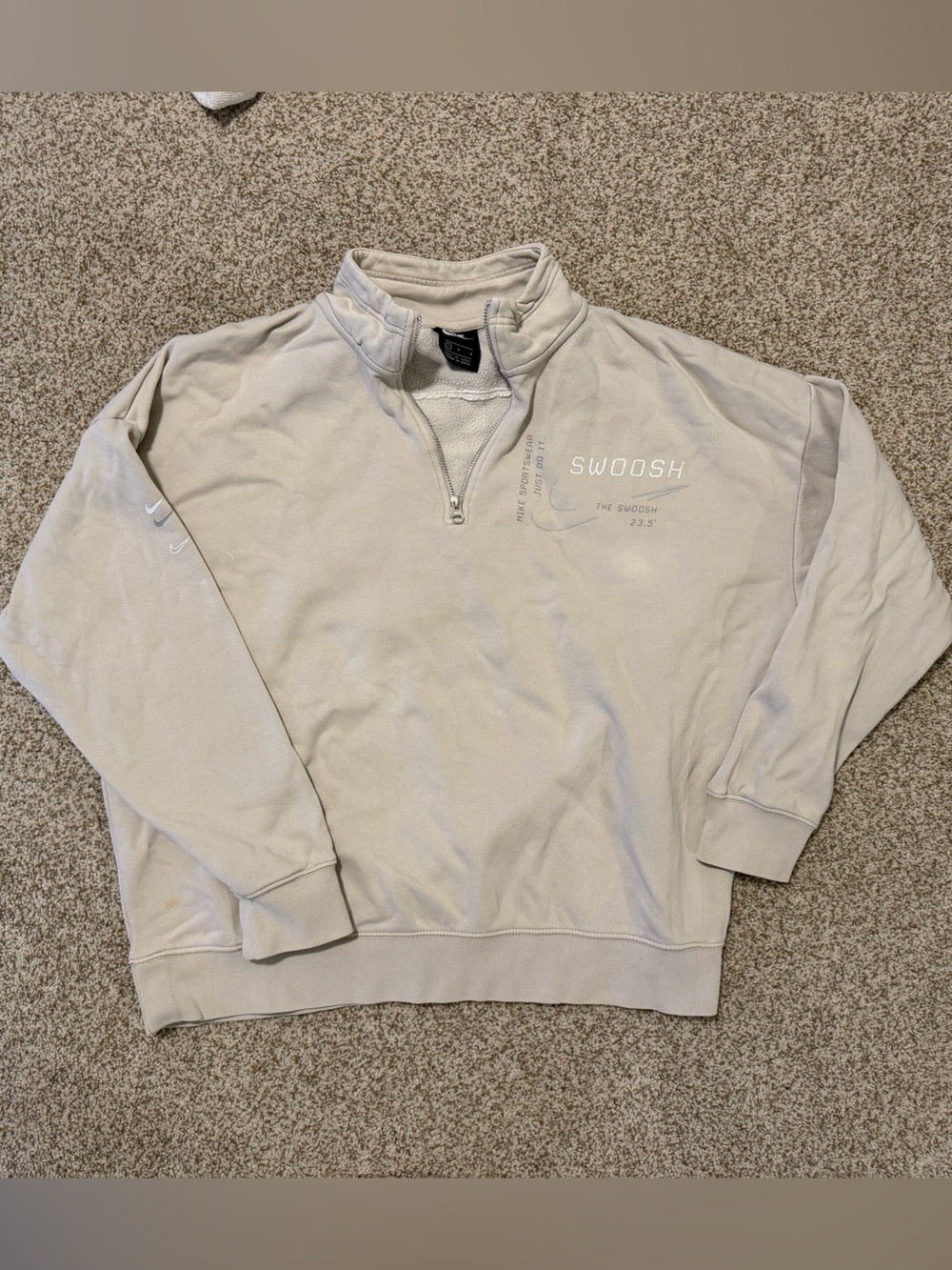 Nike Cream Quarter-Zip Pullover with Swoosh Print